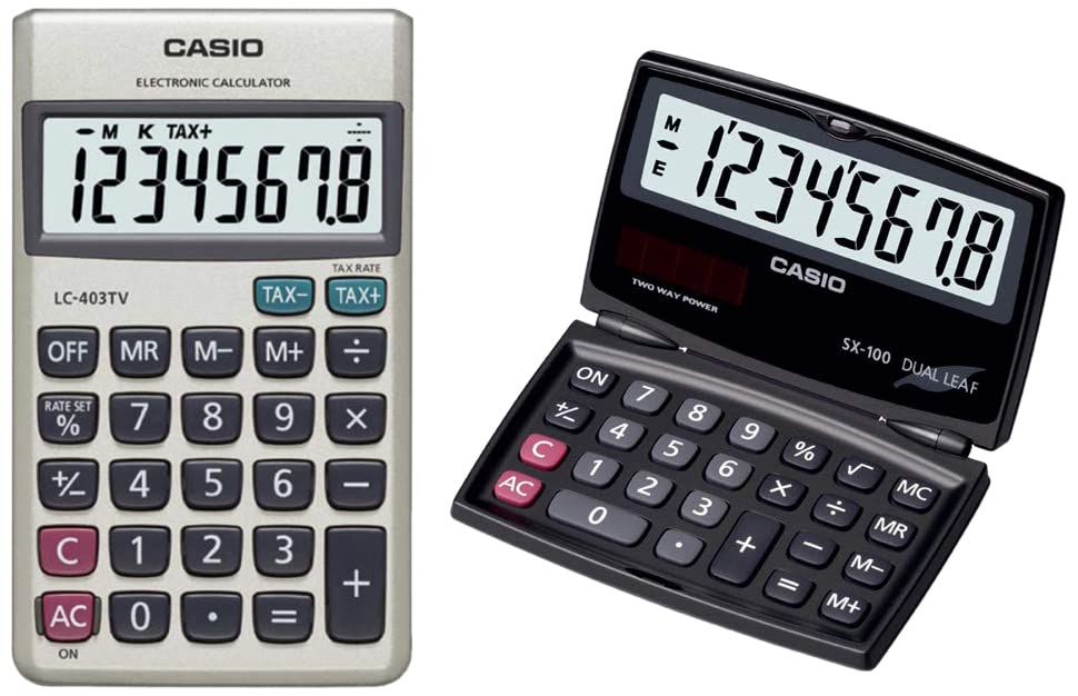 Casio SX-100-W Portable Calculator With Foldable Design & Casio LC-403TV Portable Calculator With Metal Faceplate