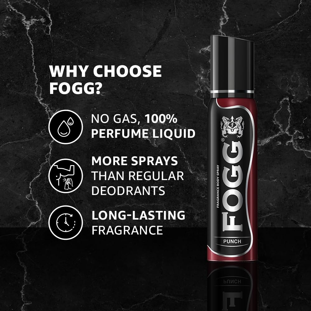 Fogg Punch No Gas Deodorant For Men | Long-lasting Perfume Body Spray 150 Ml 5 Fl.oz.