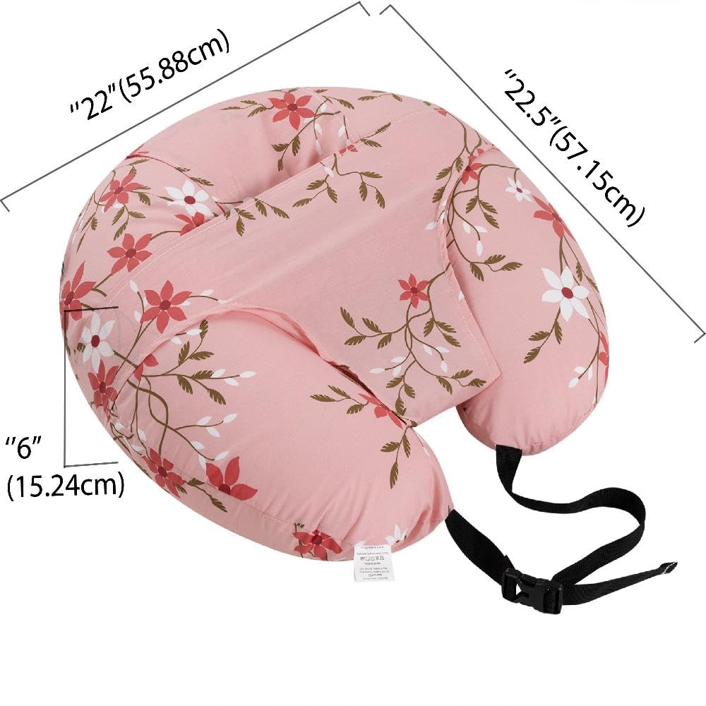 Feeding Pillow For New Born Baby, 5 In 1 Multipurpose Use, Nursing Pillow, Pink | Pillow With Belt & Hoop For Breastfeeding With Cotton Removable Cover | Machine Washable, Comfortable
