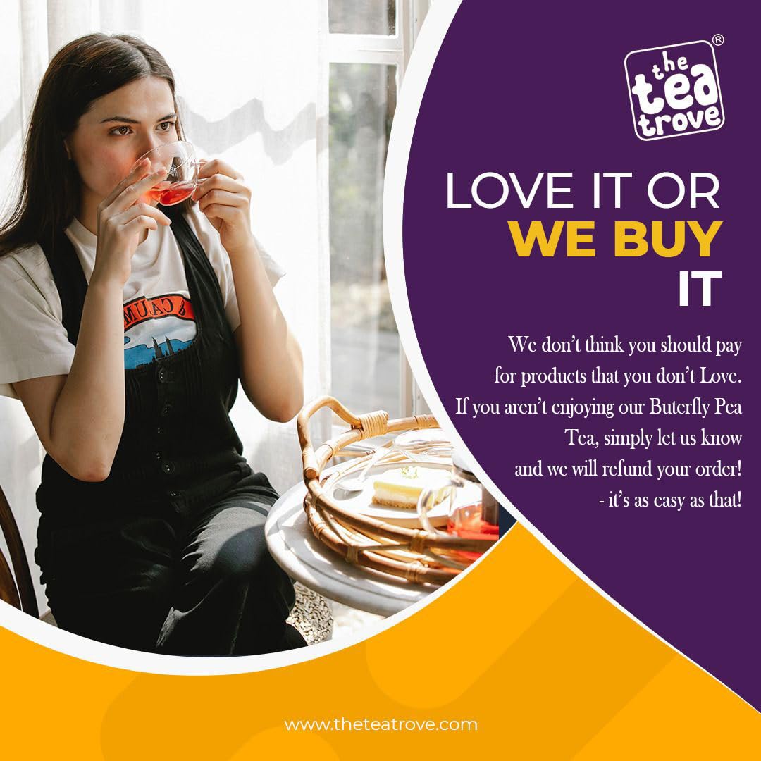 The Tea Trove Organic Butterfly Pea Herbal Tea Bags In Resealable Pouch - 30 Pyramid Tea Bags | Eco-Friendly Aprajita Flower Tea Bag - Blue Pea Flower Tea Coolers, Cocktails | Caffeine Free