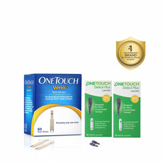 OneTouch Verio Test Strips - Pack Of 50 Test Strips Along + 50 Delica Plus Lancets | Blood Sugar Test Machine Testing Strips | Global Iconic Brand - For Use With OneTouch Verio Flex Glucometer