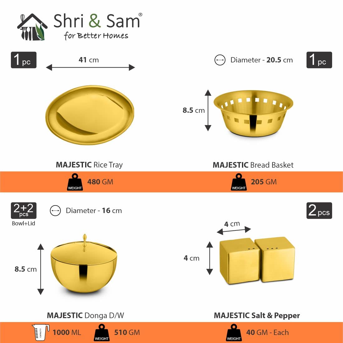 Golden Stainless Steel Solid Dinner Set Of 60 Pcs | Rust Free, Easy To Clean & Dishwasher Safe