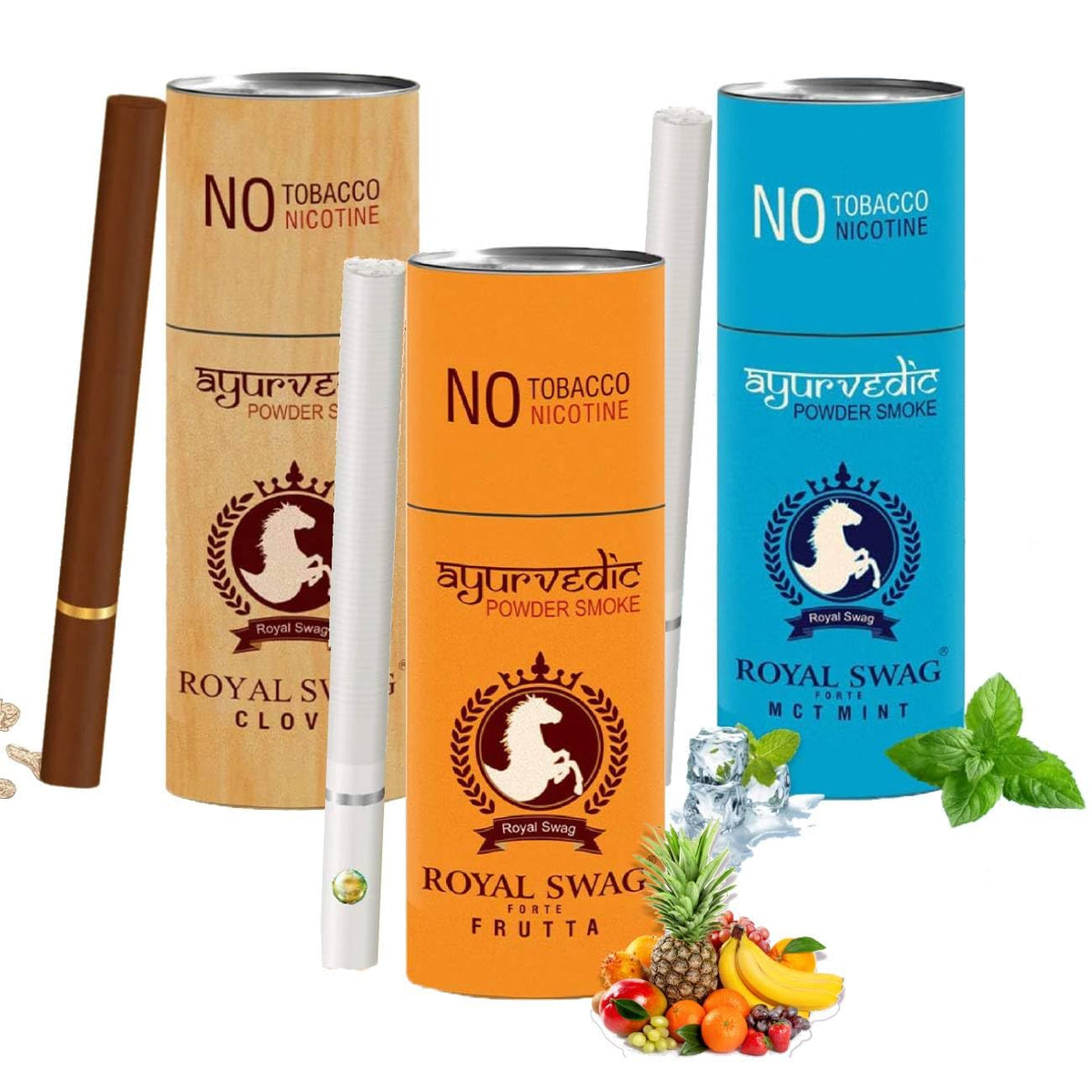 Royal Swag Ayurvedic Herbal Nicotine Free Cigarettes (100% Tobacco-Free 100% Nicotine-Free) Clove, Frutta, Mint Flavoured | Smoking Cessation (Pack Of 15)