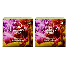 Tea Culture Of The World Stress Reliever Herbal Tea - Pack Of 2 X 16 Tea Bags | Made With Lavender, Wild Sage, Chamomile - Soothing, Calming & Relaxing Herbal Tea | Low Caffeine