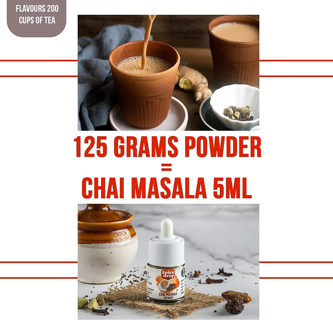 Spice Drop Chai Masala Extract - 180 Cups, 5ml, 0.1 Fl.Oz. | Contains Cardamom, Ginger & Black Pepper - Tea Masala Drops | GMO Free, No Preservatives, Gluten Friendly