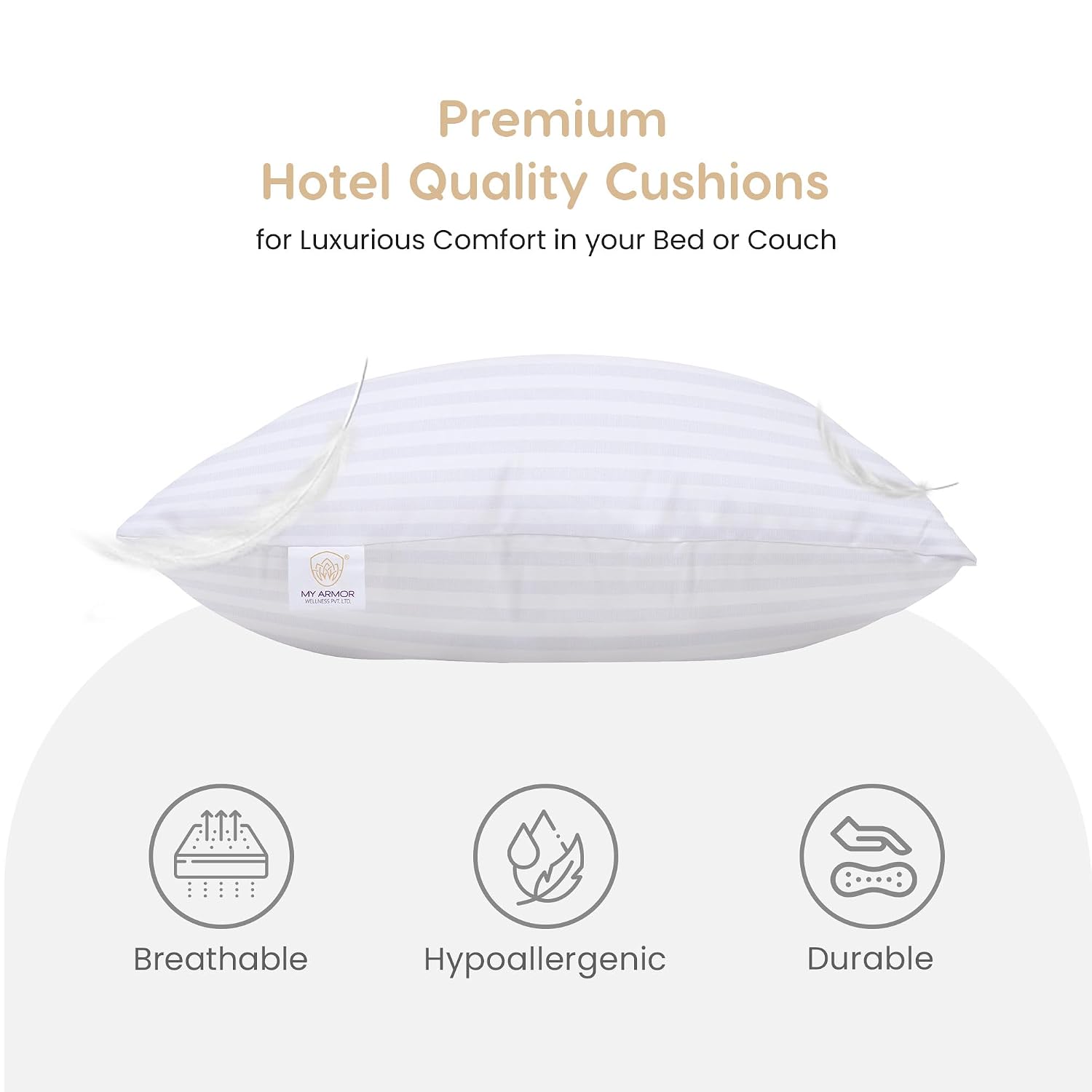 Microfiber Square Soft Pillow Cushion For Bed, Stripe Pattern, White - 16 X 16 Inch | Hotel Pillow, Neck Support, Ergonomic, Hypoallergenic, Washable, Soft Pillow - Set Of 5