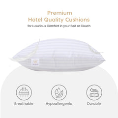 Microfiber Square Soft Pillow Cushion For Bed, Stripe Pattern, White - 16 X 16 Inch | Hotel Pillow, Neck Support, Ergonomic, Hypoallergenic, Washable, Soft Pillow - Set Of 5