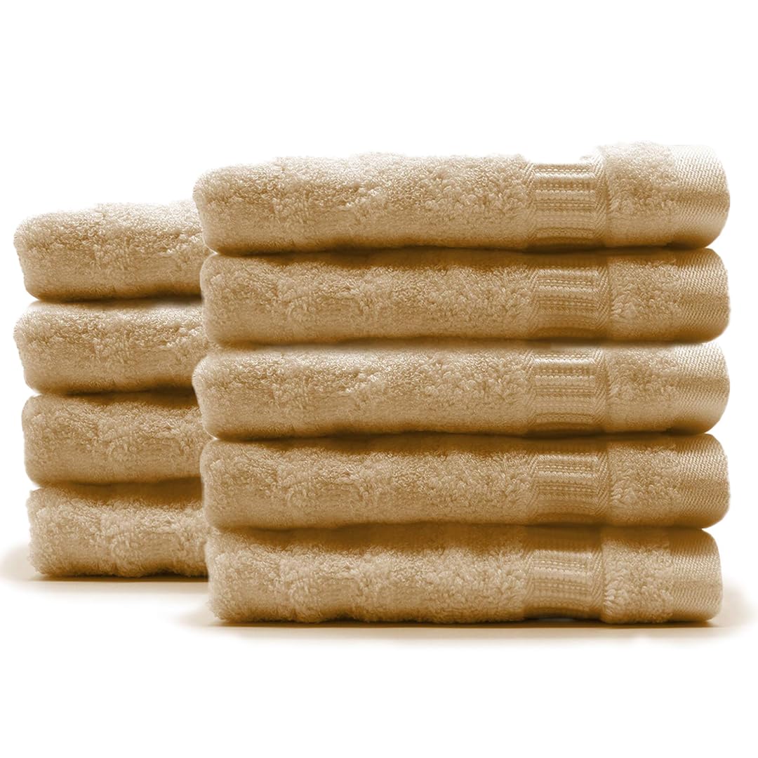 Mush 100% Bamboo Face Towel 500 Gsm | Ultra Soft, Absorbent, & Quick Dry Towels For Facewash, Gym, Travel | Suitable For Sensitive/Acne Prone Skin - Pack Of 9 (Khaki)