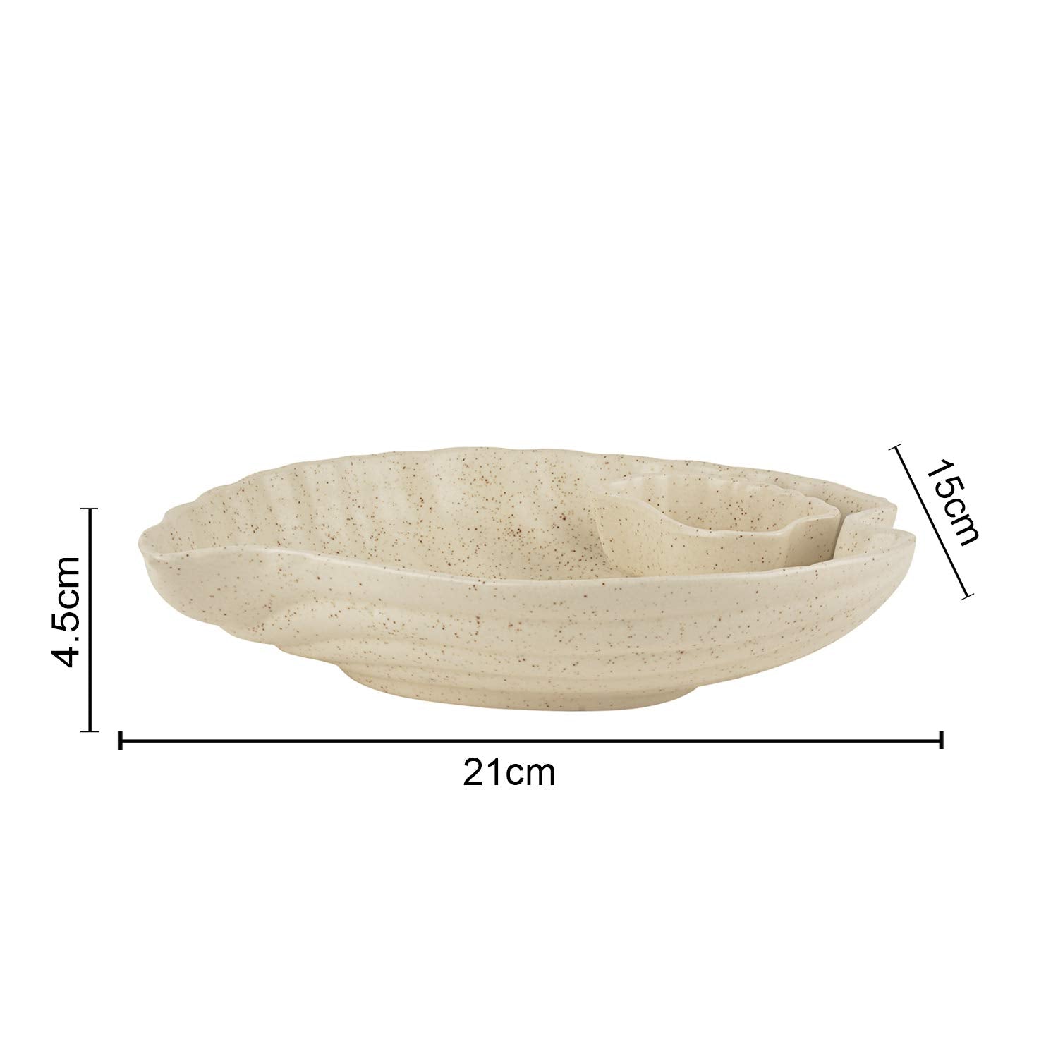 Ceramic Snacks Serving Platter With Dip Cup - Off White, 8 Inches | Nachos & Snack Serving Platter