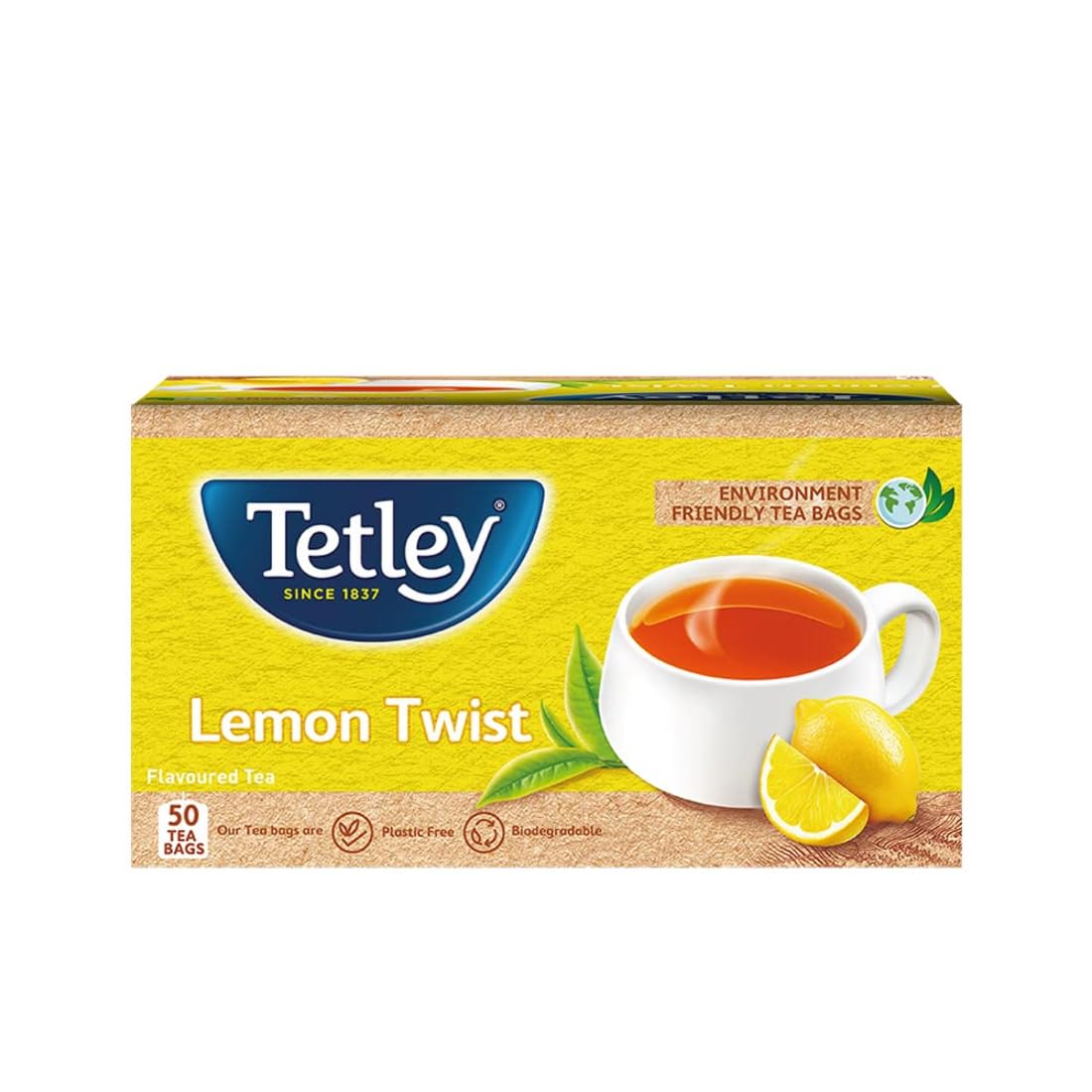 Tetley Lemon Twist Flavoured Refreshing Tea - 50 Tea Bags | Environment Friendly Tea Bags - Plastic Free, Biodegradable, Staple Free