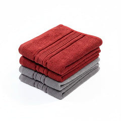 Akiko Home 100% Cotton Essential Series Hand Towels 800 Gsm | Soft, Absorbent & Durable, Cotton Hand Towel For Bathroom Use, Gentle On Skin- Pack Of 4 (Maroon & Grey)