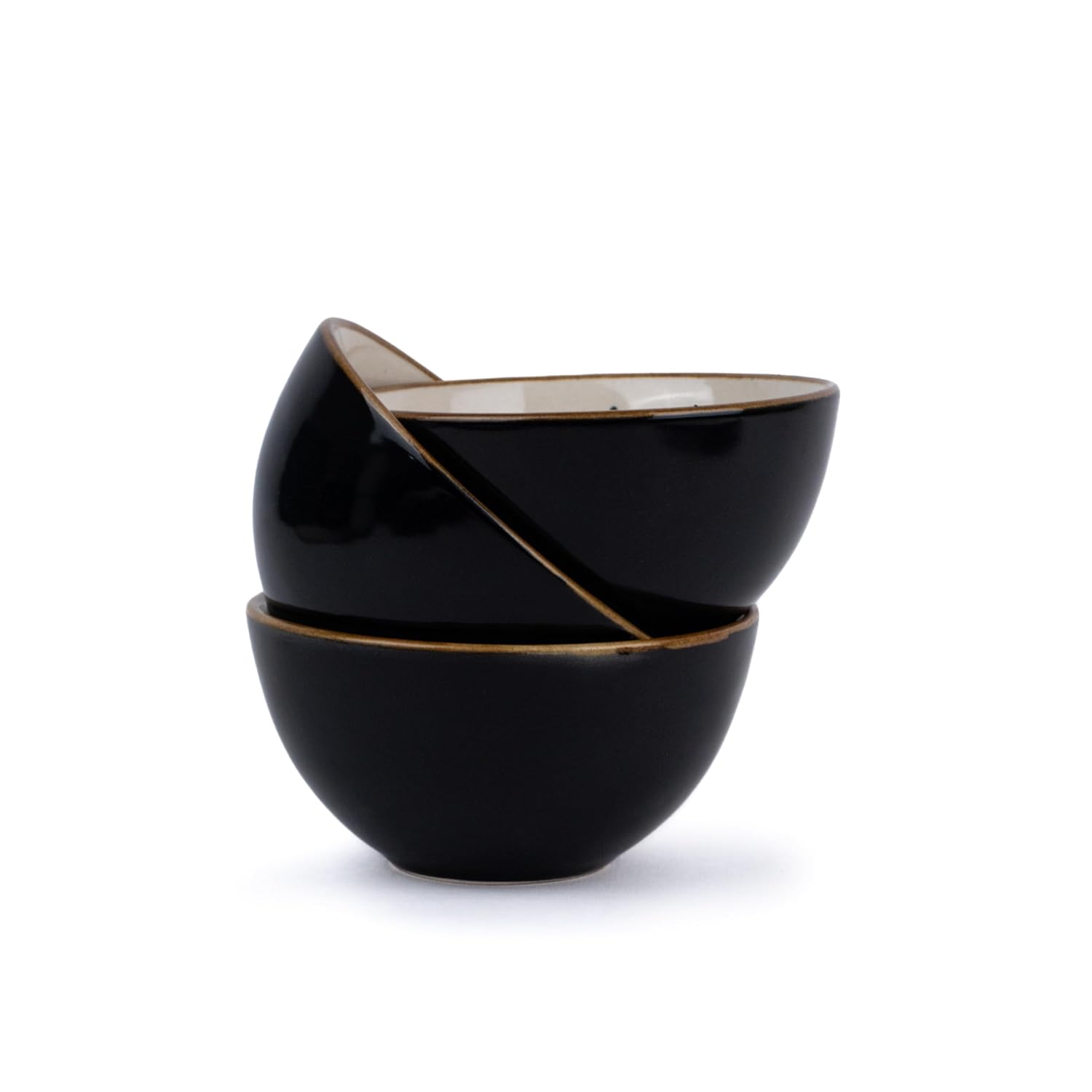 Ceramic Dinner Set Of 12 Pcs, Black Ivory | Crockery Set For Dining Table - Dining Sets Crockery Items | Glossy Finish Premium Stoneware | 6 Dinner Plates + 6 Veg Small Bowls, 180ml Each