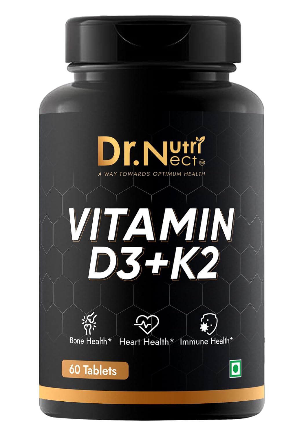 Dr. Nutri Nect Vitamin D3 + K2 (As Mk7) For Bone Health And Immune Support | Healthy Bones, Strong Muscles & Boosts Immune System For Men And Women | 60 Tablets , 100gm 0.2lbs