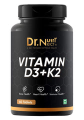 Dr. Nutri Nect Vitamin D3 + K2 (As Mk7) For Bone Health And Immune Support | Healthy Bones, Strong Muscles & Boosts Immune System For Men And Women | 60 Tablets , 100gm 0.2lbs