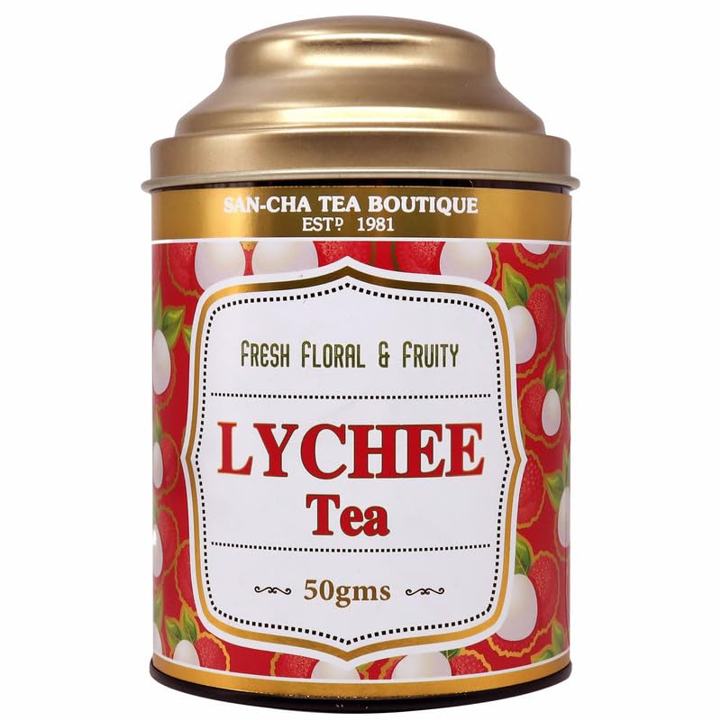 San-Cha Tea Boutique Lychee Black Tea - 50gm, 1.7 Ounce | Fresh Floral & Fruity Aroma - Low Caffeine Whole Leaf Tea