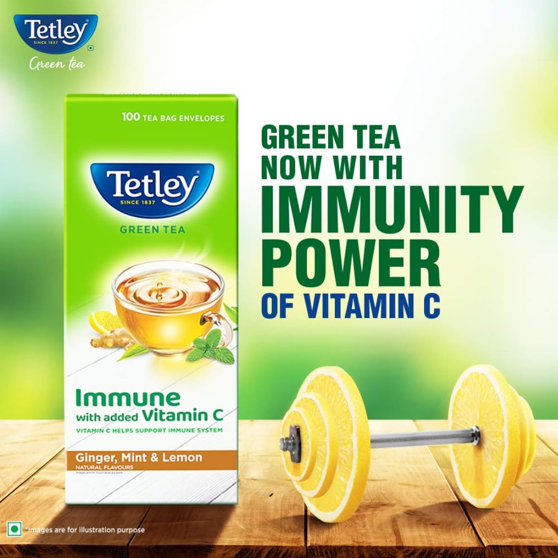 Tetley Ginger, Mint & Lemon Green Tea - 100 Tea Bags Envelopes | Immune With Added Vitamin C - Rich In Antioxidants, Medium Caffeine