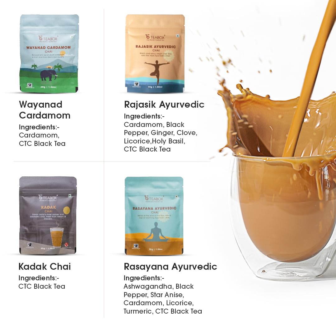 Teabox Premium Authentic Indian Spiced Chai Tea Trial Pack - 10 Exotic Varieties Of Chai X 30gm, 1.05 Ounce Each | No Artificial Flavors, Crafted In Small Batches - Perfect Tea Gift