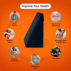 Wedge Pillow Memory Foam For Pain Relief, Black - 18 L X 17.5 W X 11 H Inch | Wedge Cushion, For Back Support, Acid Reflux, Snoring, Gerd, Leg Elevation, Pregnancy | Removable Velvet Cover