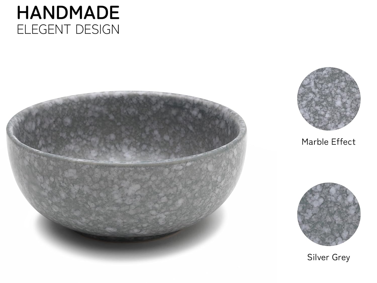 Hand Glazed Ceramic Serving Small Bowl Set Of 4 - 160ml Each, Silver Grey | Microwave & Dishware Safe - Serving Katori Set