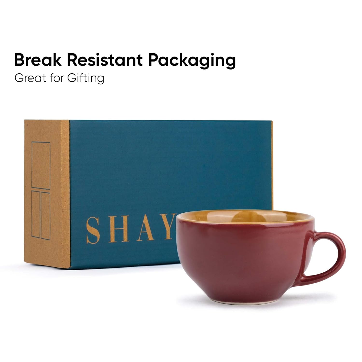 Large Ceramic Coffee Cup Set Of 2 - Burgundy, 350ml Each | Cappuccino Cup With Glossy Finish - Large Ceramic Coffee Cup | Premium Stoneware Coffee Cup | Microwave Safe - XL Cuppa