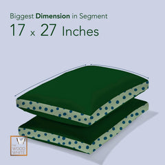 Soft Microfiber High Loft Pillow, Neck Support, Sleep Well In 43 X 69 Cm | Printed Gusset Of Extra 5 Cm Height For Soft Comfortable Sleep, Green Dots | Bed Pillow, Supportive - Set Of 2