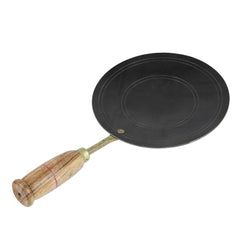 Iron Double Fitted Knob Handmade Tawa With Wooden Handle 10.5 Inch | Loha Tawa For Chapati, Roti - Gas Stovetop Compatible