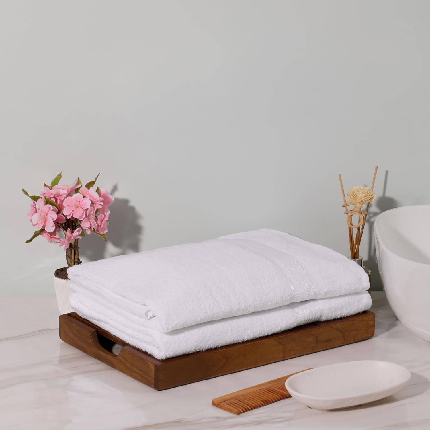 Kopa By Bianca 100% Cotton Soft Terry Towel Bath Towel L D`Ross 900 Gsm | Super Absorbent, Lightweight, Odour Free Bath Towel (Snow White) - 2 Pcs