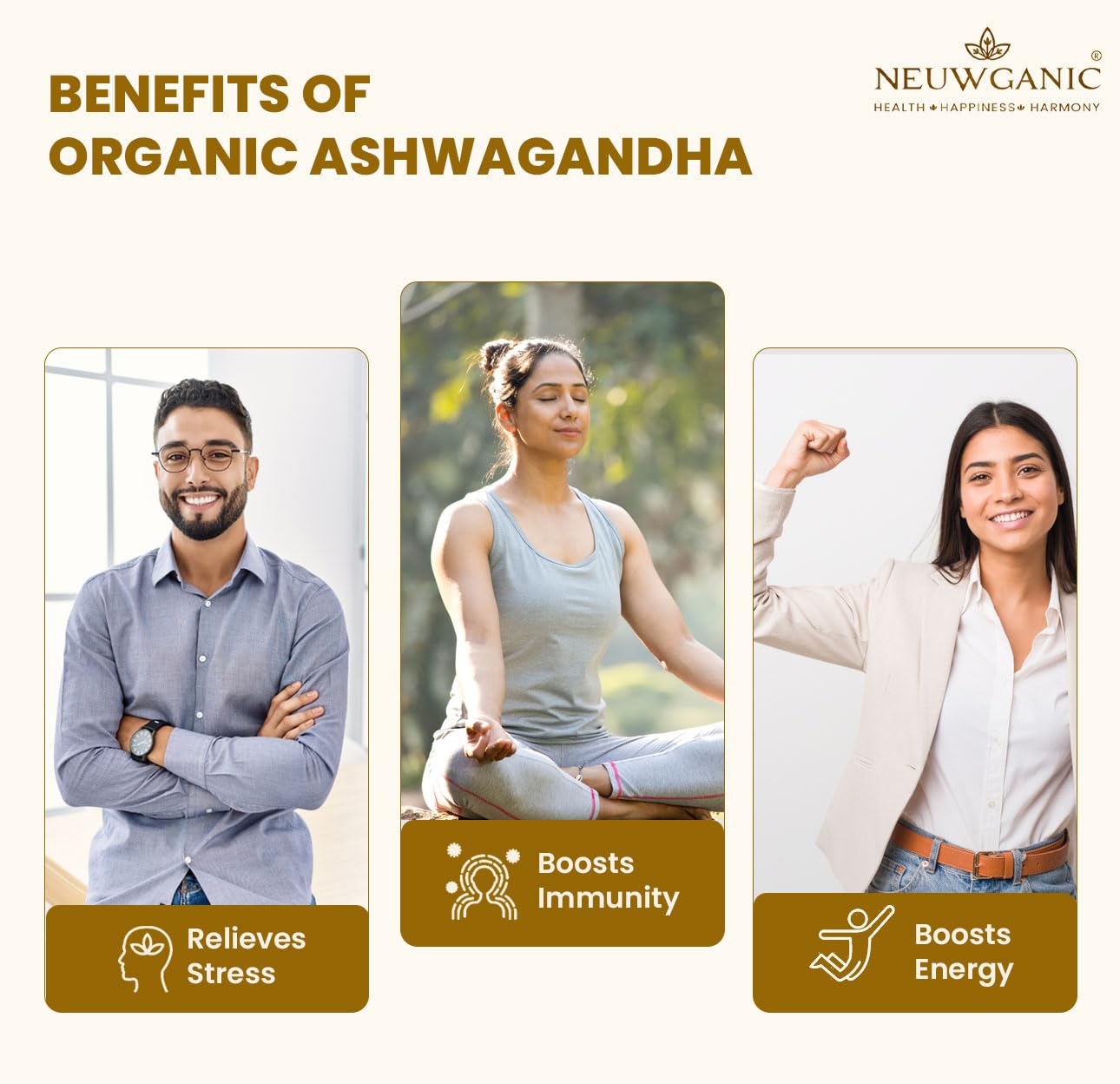 Neuwganic Organic Ashwagandha Tablets 600mg Stress Relief Rejuvenates Mind & Body, Boosts Energy & Immunity | 60 Tablets, 100gm 0.2lbs
