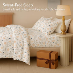 Printed King Size Bedsheet With 2 Pillow Cover - 108 X 108 Inches, White & Peach | Hotel Luxury Bedding Wrinkle Free | Ultra Durable & Easy Care