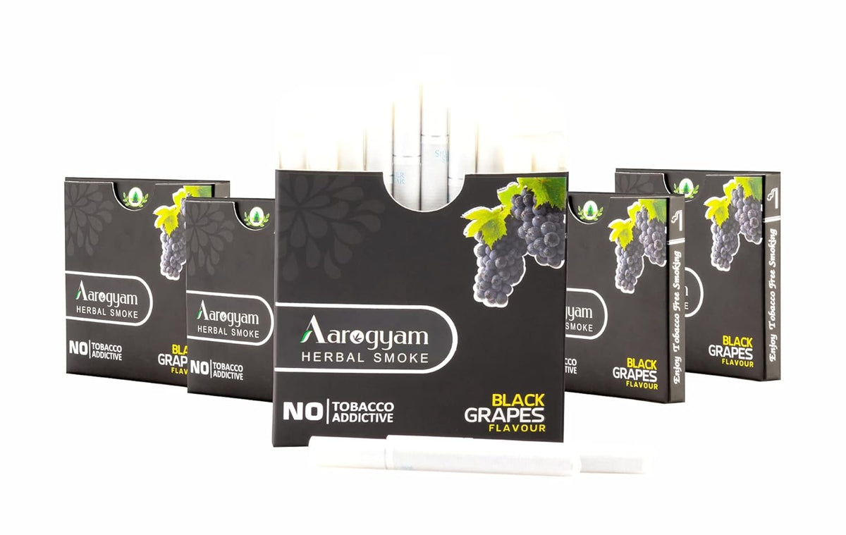Aarogyam Herbals 100% Tobacco & Nicotine Free Cigarette For Relieve Stress & Mood Enhance Product For Smokers - 10 Sticks In Each Packet (Black Grapes Flavour, Pack Of 5)