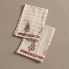 Peepul Tree 100% Pure Cotton Block Printed 2 Hand Towels 240 Gsm | Super Absorbent, Soft & Faster Drying, Floral Printed (Off-White Peach Floral)