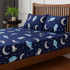 Kids Bed Sheet Collection Fun, Colorful & Comfortable Bedding For Boys & Girls - 108x108 Inches, Blue | Wrinkle-Free, Soft & Cozy – Moonlit Sharks Pattern