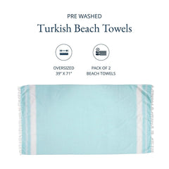 Lane Linen Turkish Beach Towels Extra Large 699 Gsm | Pre-Washed For Soft Feel Oversized Sand Free Quick-Dry Pool Towel - Aqua (Pack Of 2)