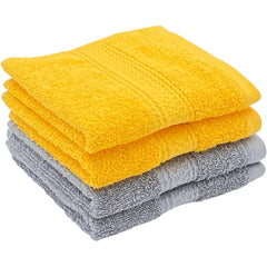 Patpug 100% Indian Ultra Soft Cotton Face Towel 500 Gsm | Napkin, Baby Face Towel, For Facewash, Gym, Travel, Hanky (Silver Grey & Sunrise Yellow) | Pack Of 4