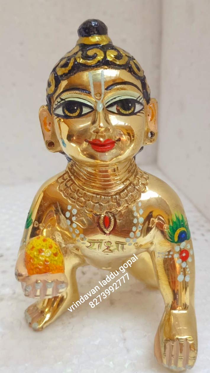 Gold Designer Attractive Pure Ashtadhatu Laddu Gopal Ji, Brass, Gold - Size No.2, Handmade Statue, Metal Baby Krishna, All Occasion, Kanhaiya Religious Idol