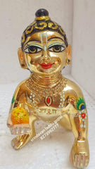 Gold Designer Attractive Pure Ashtadhatu Laddu Gopal Ji, Brass, Gold - Size No.2, Handmade Statue, Metal Baby Krishna, All Occasion, Kanhaiya Religious Idol