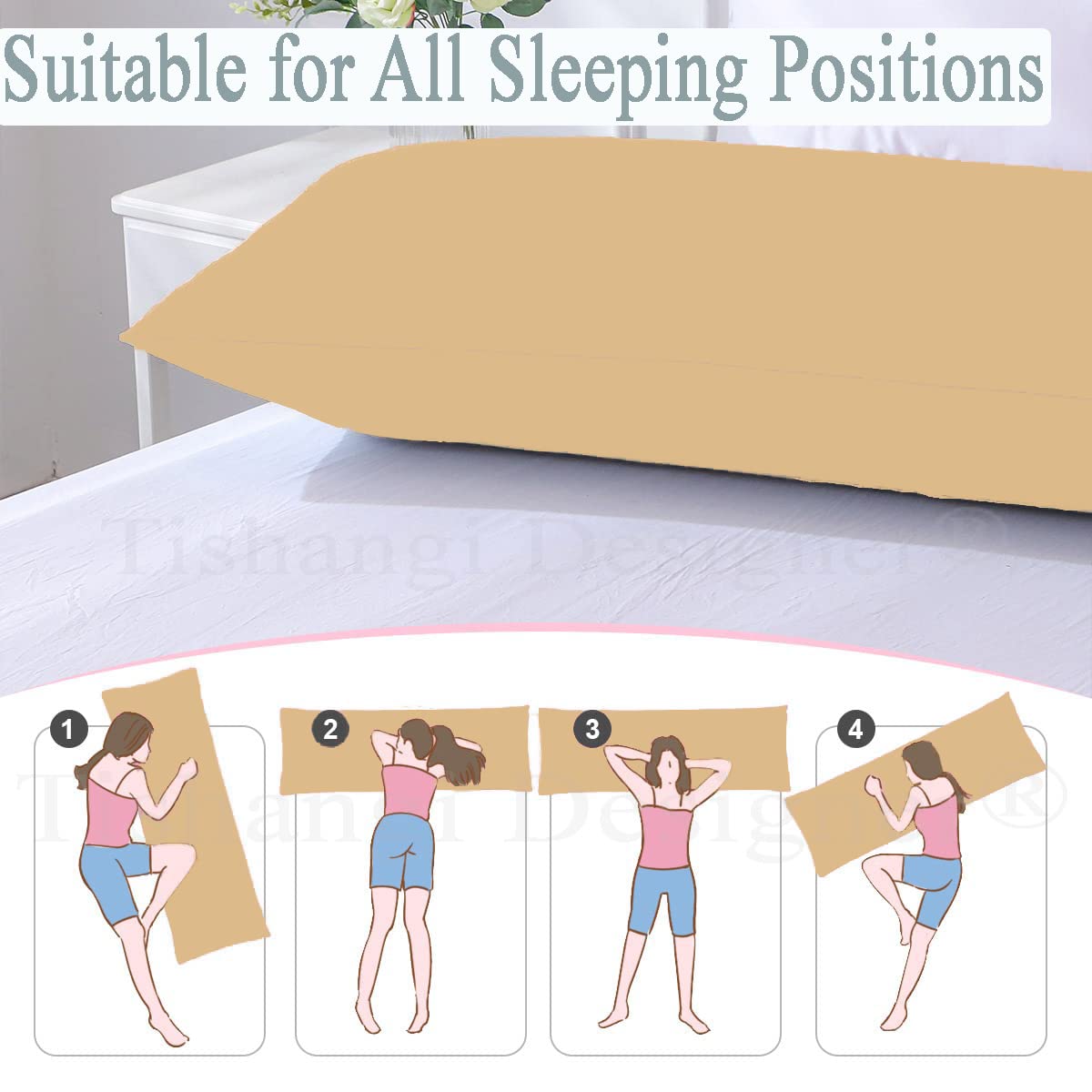 Soft Microfiber Hug Pillow For Sleeping, Full Body Pillow, Beige - 54 X 18 Inch | For Pregnant Women Cushion, Long Pillow, Maternity Support, Large Bed Pillows With Cover, Multipurpose Use