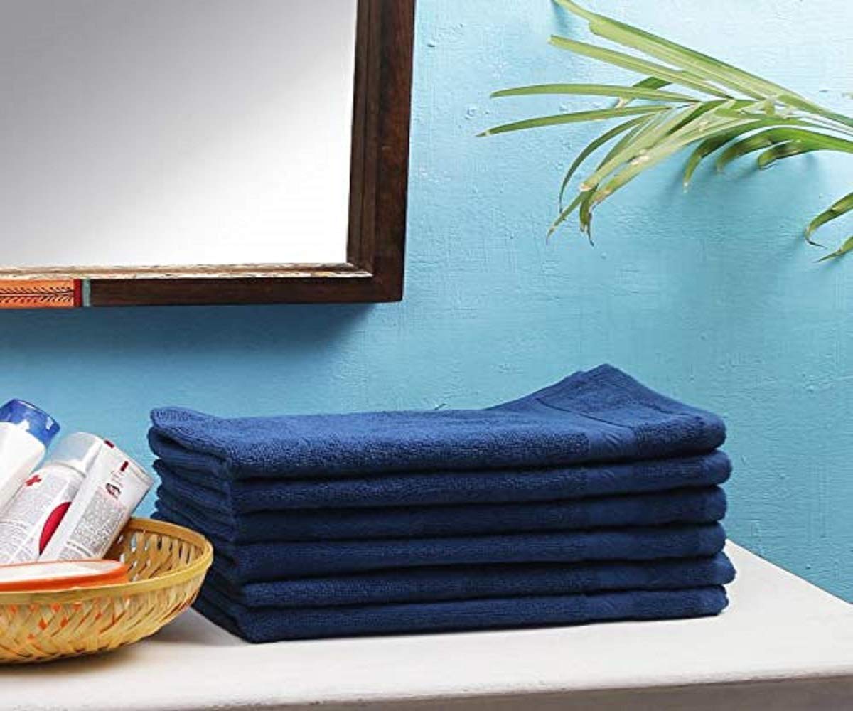Fresh From Loom Luxury Fur Collection Hand Towel 500 Gsm Napkins Cotton High Absorbency Double Stitched Size (Blue) - Set Of 6
