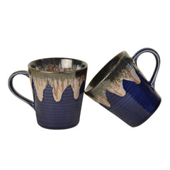 Studio Pottery Flow Design Ceramic Coffee Mugs Set Of 2 - 300ml Each, Blue | Milk Mugs - Chai Cups - Tea Cups & Mugs