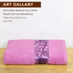 Rangoli 100% Cotton Fibre Bath Towels 450 Gsm | Highly Durable & Absorbent With Printed Border | Quick Drying Towels (Pink)