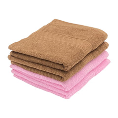 Patpug 100% Indian Ultra Soft Cotton Hand Towel 600 Gsm | For Gym, Workout, Yoga, Wash Basin (Coffee Brown & Sweet Pink) - 4 Piece
