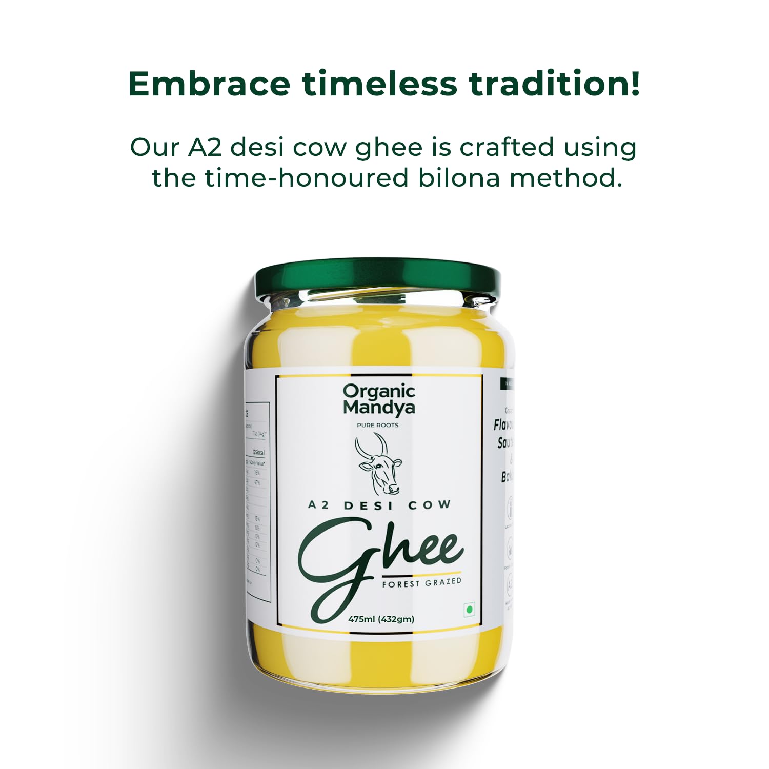 100% Pure A2 Desi Cow Ghee By Organic Mandya | Highly Nutritious Helps Keep Your Eyesight Desi Cow Ghee | 950ml (475ml * 2) 32.1 Ounce | Jar Pack