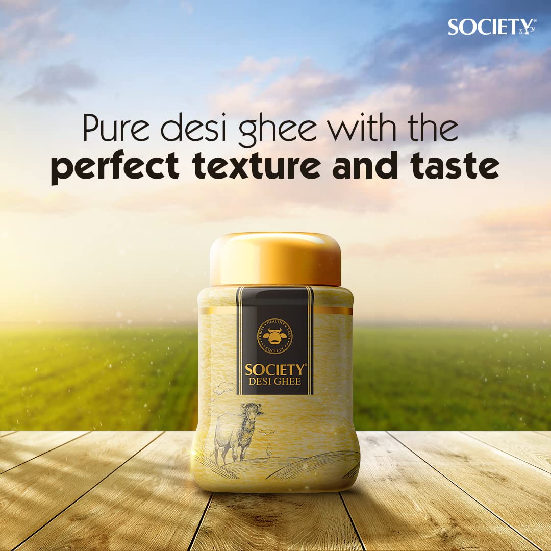 Pure Organic Desi Cow Ghee By Society | Rich Aroma & Nutritious Healthy Desi Cow Ghee Perfect Taste For Your Food | (1 Litr) 33.8 Ounce | Jar Pack