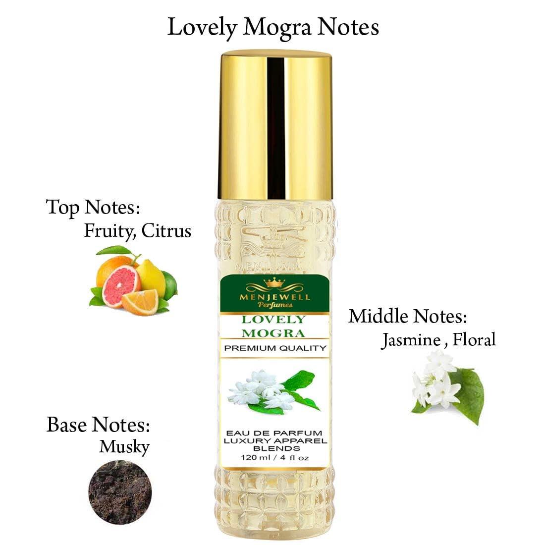 Menjewell Lovely Mogra Eau De Parfum 120ml 4.0 Fl.oz. Luxury Apparel Blends | Men Fragrance