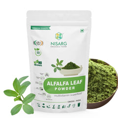 Nisarg Organic Farm Alfalfa Leaf Powder Natural Traditional Method Made Herbal Ayurvedic For Men & Women Make Smoothies Green Juice & Herbal Meals | 200gm 0.4lbs