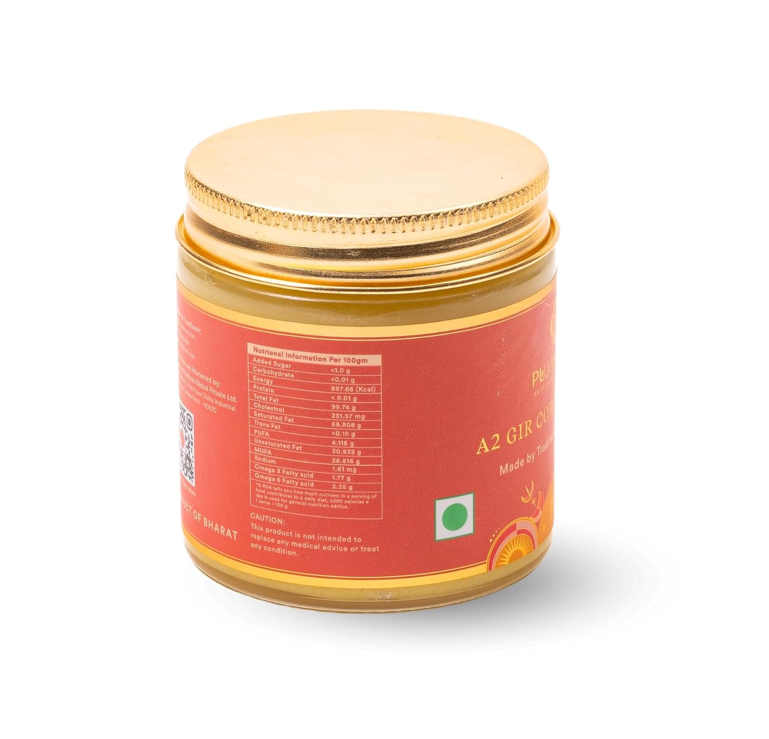 Organic Natural A2 Gir Cow Ghee By Pujashree | Traditional Bilona Method Healthy Pure Desi Ghee Perfect For Use Navratri | (120ml) 4.0 Ounce | Jar Pack