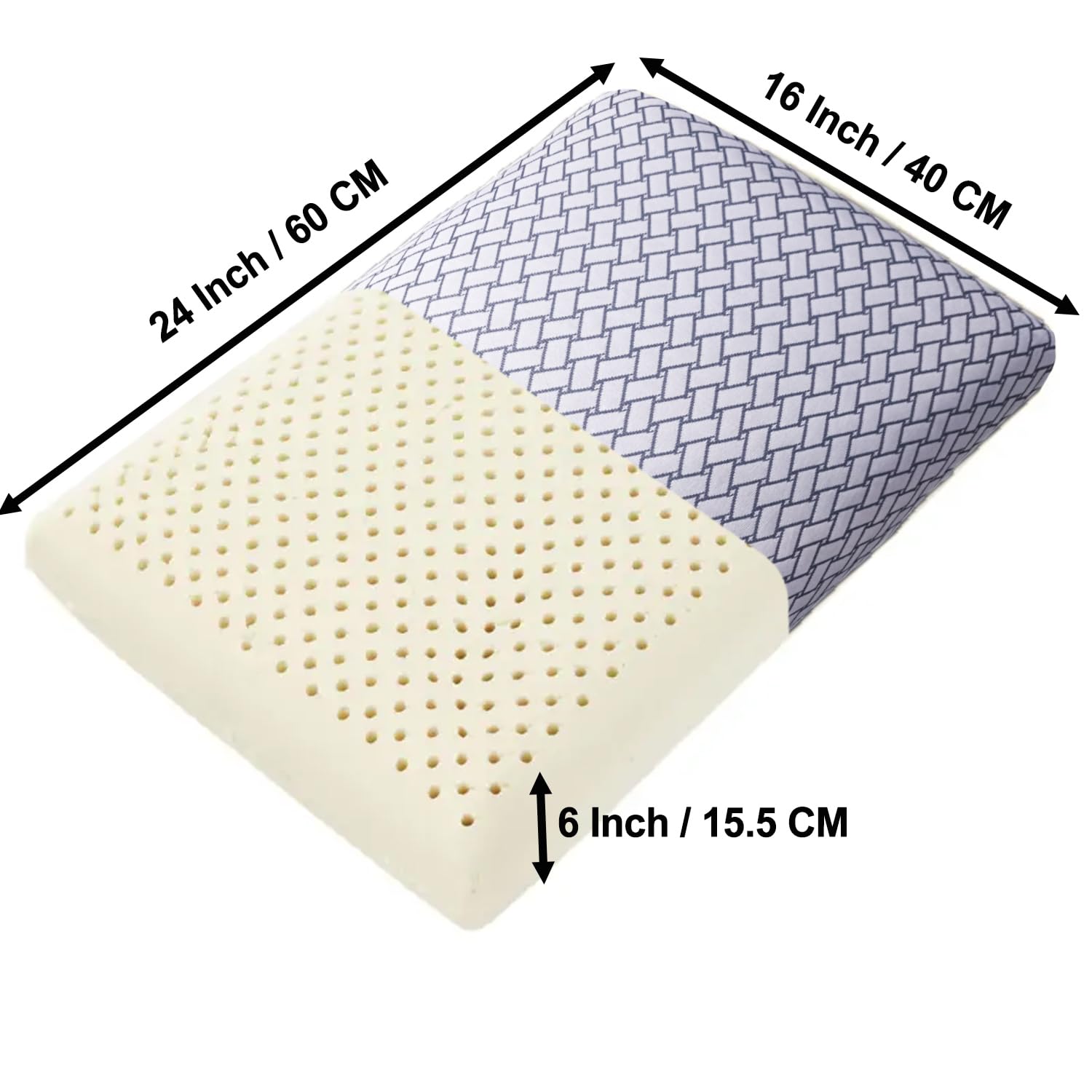 100% Natural Latex Regular Sleeping Bed Pillow, Soft Luxury Pillow, White - 40 X 60 Cm | For Side, Back & Stomach Sleepers | Medium Firmness Pillow - Breathable Jacquard Fabric Cover