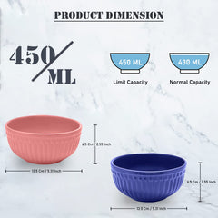 Ceramic “Strip” Handcrafted Multipurpose Serving Bowl Katoris Set Of 2 - 450ml Each, Blue & Pink | Cereal Bowl, Soup Bowl, Salad Bowl - Dishwasher & Microwave Safe