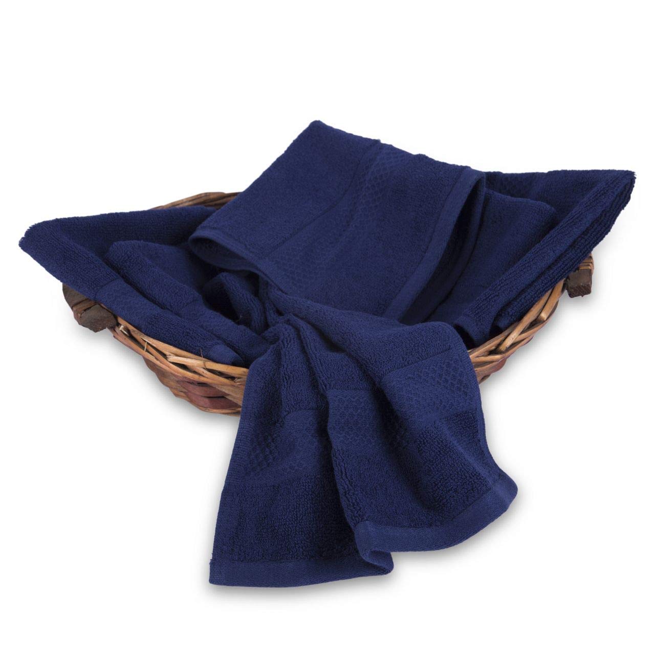 Divine Overseas Cotton Yarn Soft Extra Absorbent & Durable Gsm 1200 Face Towel Set (Navy Blue) - Pack Of 6