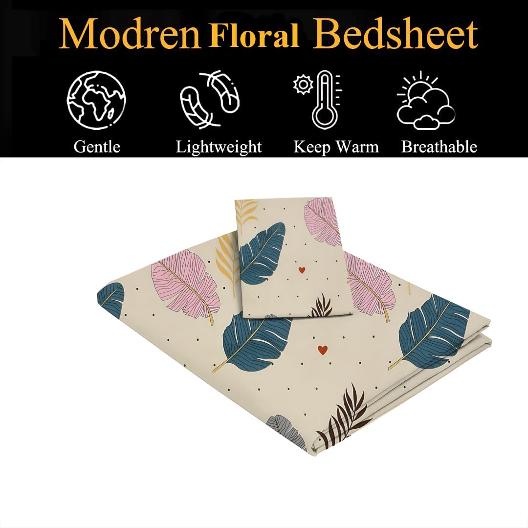 Single Bedsheet With 1 Pillow Covers - 60 X 90 Inches, Cream | Soft Wrinkle Free Breathable Easy Care | Color Fade Resistant Bedsheet